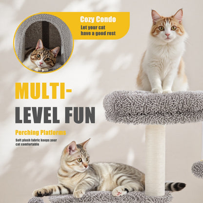 US Local Small Cat Tree Tower, 33 Cat Scratching Post With Curved Bed