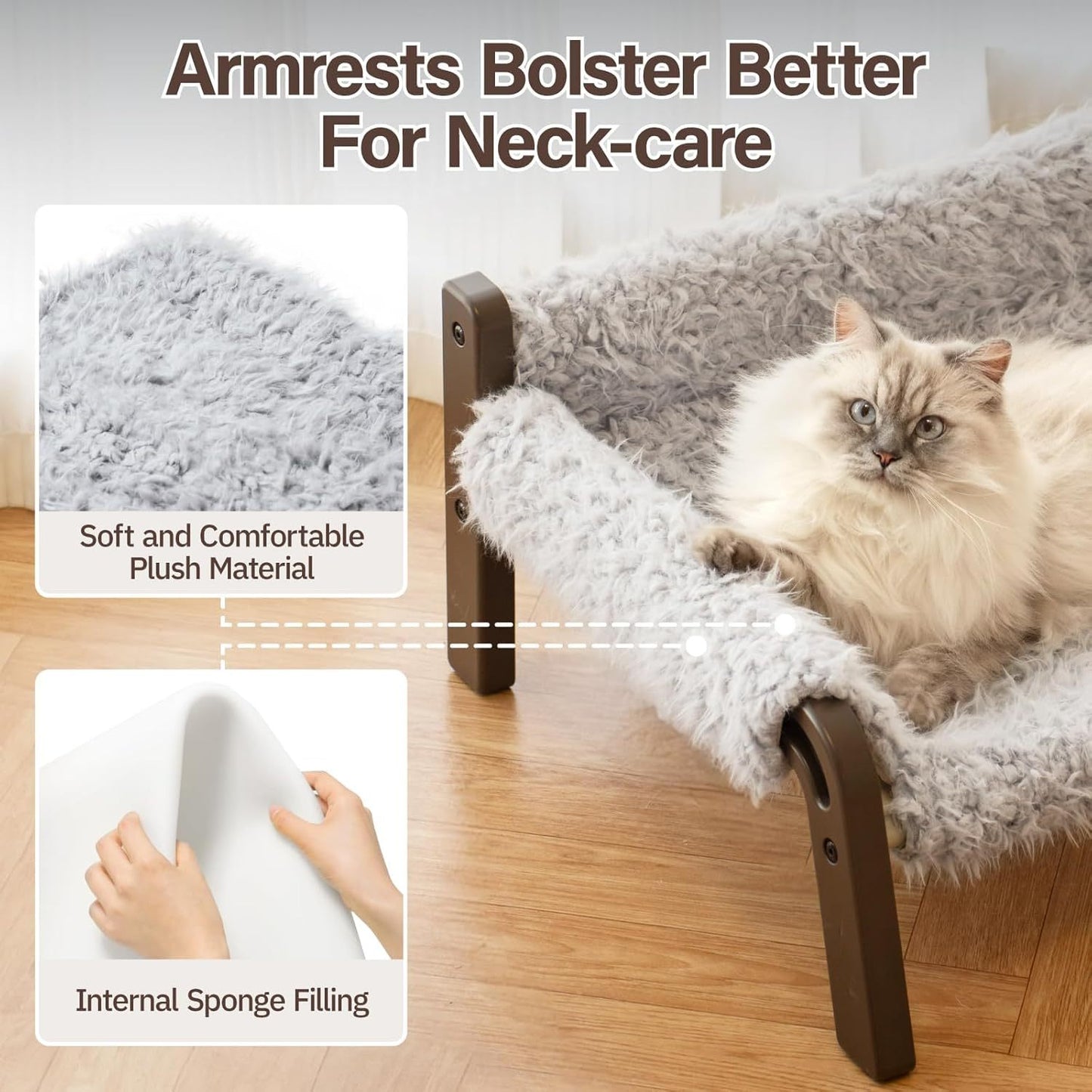 MEWOOFUN Elevated Pet Bed - Raised Cat & Small Dog Couch With Washable Cover & Non-Slip Base, Supports 44 Lbs For Indoor Outdoor Use Plush Grey