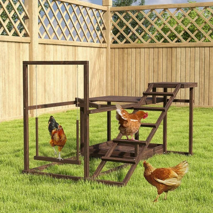US Local Wooden Chicken Activity Play Set With Perch, Swing, Ladder, Platforms, Feeder Storage, Coffee