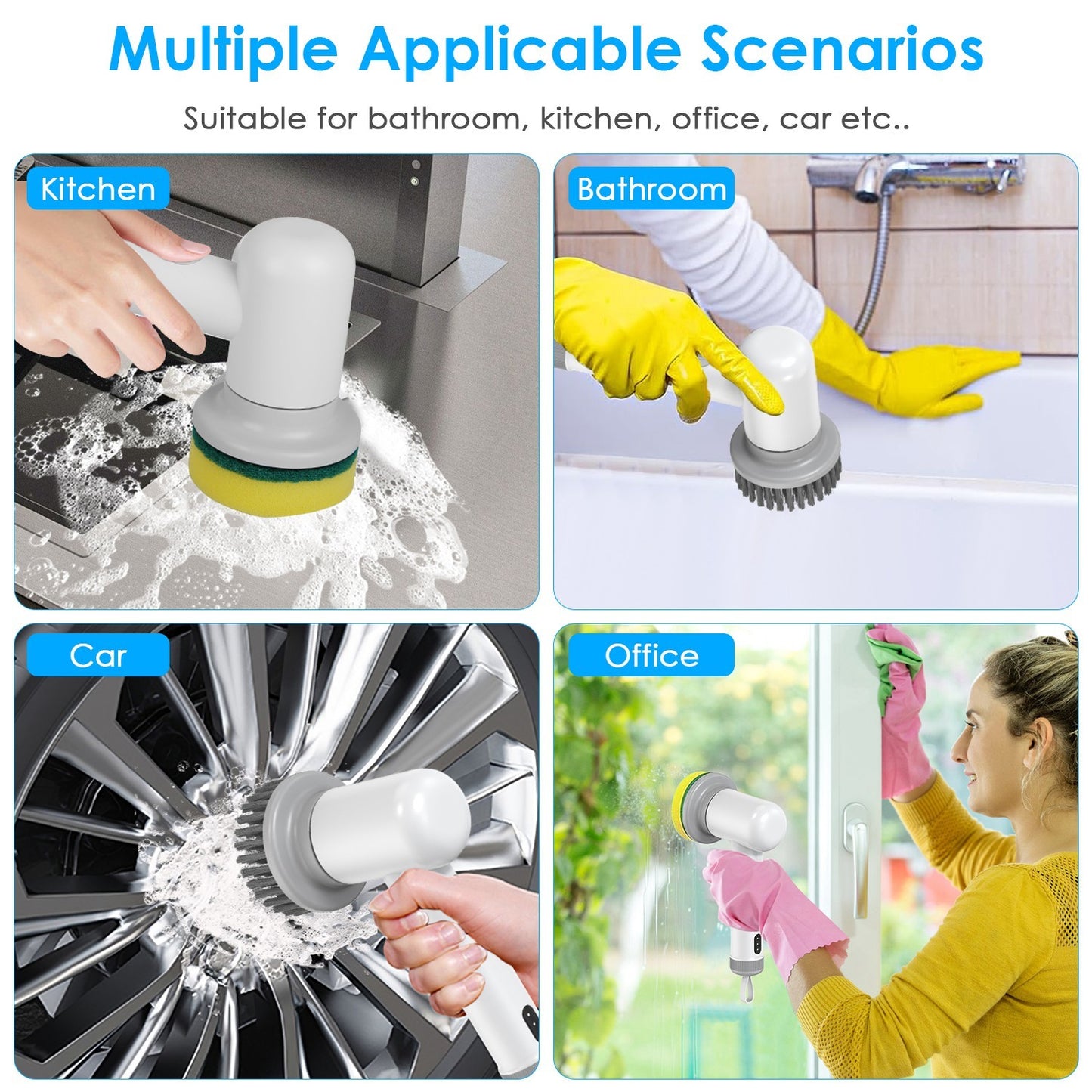 US Local 1Set Electric Handheld Spin Scrubber Cordless Cleaning Brush With 2 Rotating Speeds 3 Cleaning Brushes Rechargeable Shower Scrubber For Kitchen Dish Bathtub Sink Tile
