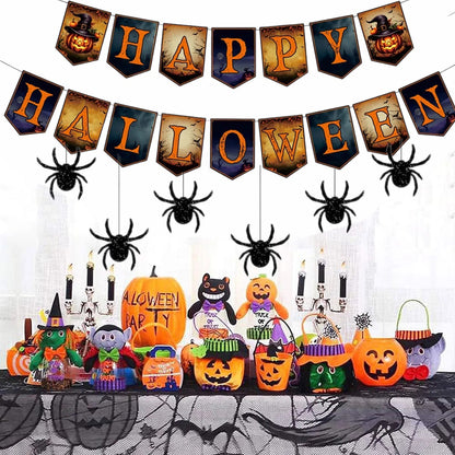 US Local Happy Halloween Banner And Hanging Spider Garland Trick Or Treat Banner Sign Happy Halloween Paper Banner For Halloween Party Decorations
