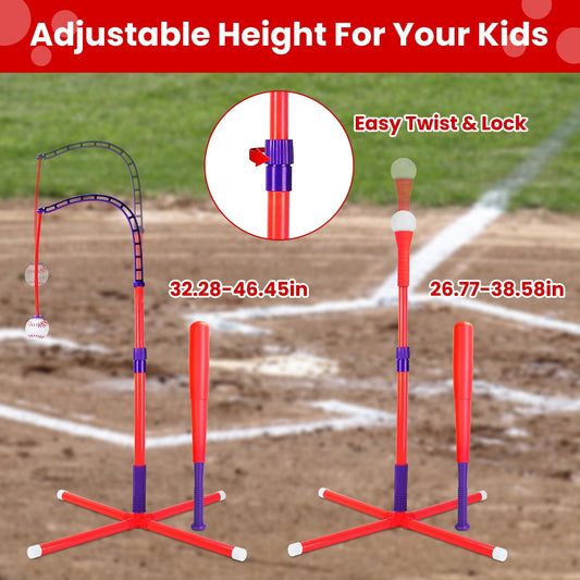 US Local 1Set 3 In 1 Baseball Toy Set For 3 To 5Years Old Kids And Toddlers Includes Tee Ball Stand Hanging Tee Automatic Ball Launcher With Adjustable Height For Indoor Outdoor Play Perfect Gift