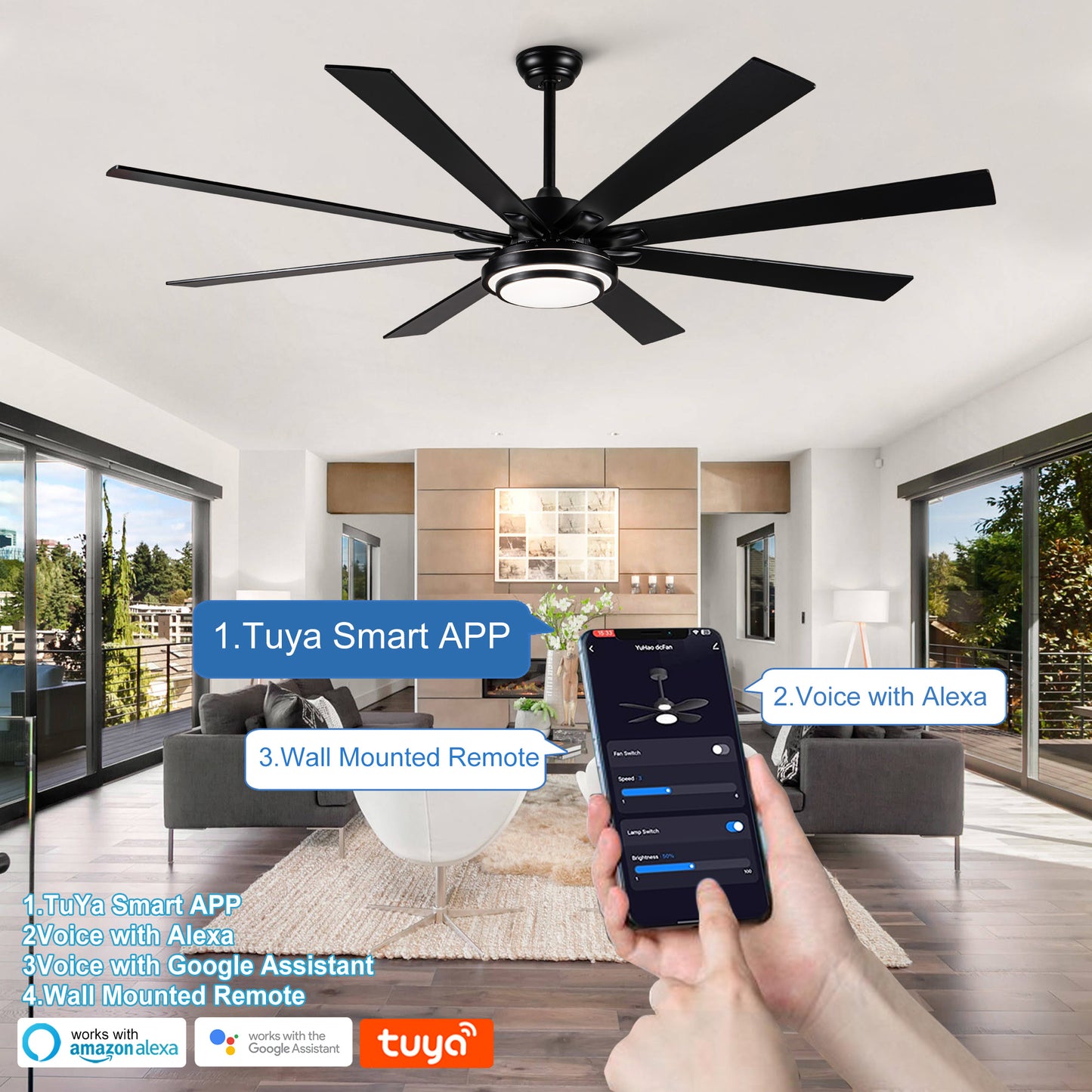 US Local Metallic Black Ceiling Fan