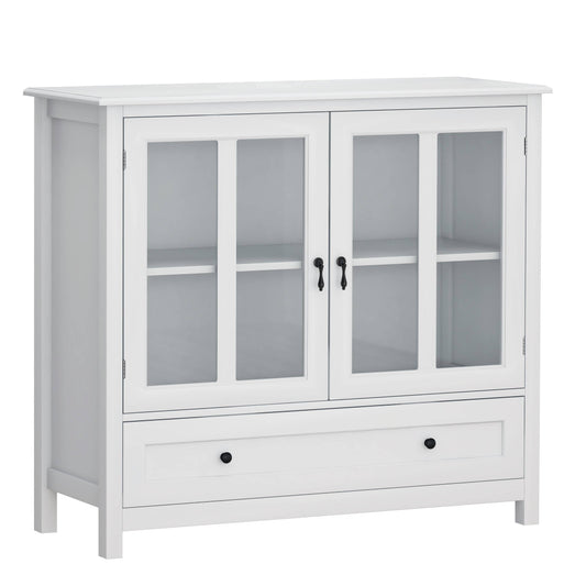 US Local Buffet Storage Cabinet With Double Glass Doors And Unique Bell Handle