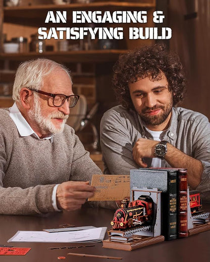 US Local ROBOTIME Book Nook Book Ends Kits Century Train DIY Booknook 3D Wooden Puzzle Model Kit Bookend Bookshelf Decoration Gifts For Adults Kids Teens