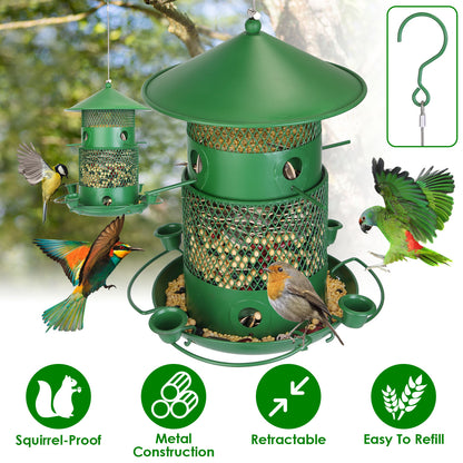 US Local 1Pc Wild Bird Feeder Squirrel-Proof Chew-Proof Metal Bird Seed Feeder Outdoor Hanging Bird Feeder With 360 Degree Circular Perches Water Cups For Yard Garden Patio