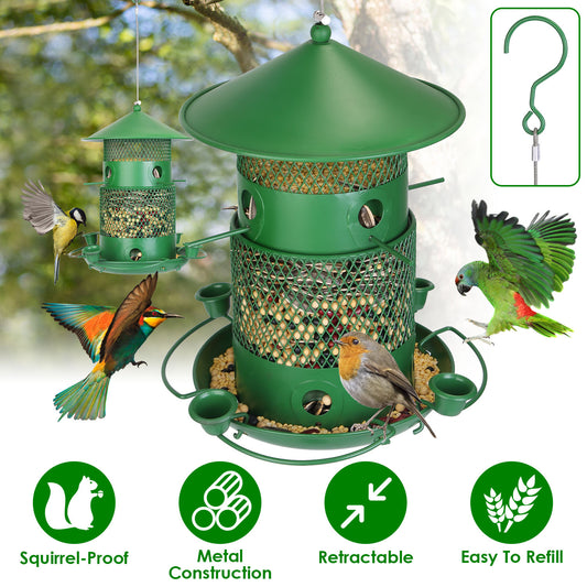 US Local 1Pc Wild Bird Feeder Squirrel-Proof Chew-Proof Metal Bird Seed Feeder Outdoor Hanging Bird Feeder With 360 Degree Circular Perches Water Cups For Yard Garden Patio