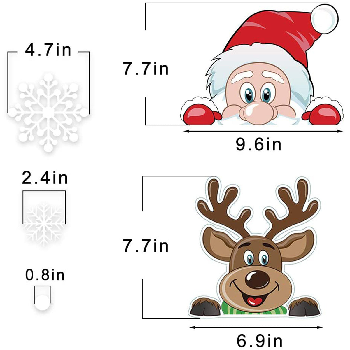 US Local 4Sheets Christmas Snowflake Window Clings Stickers For Glass Reusable Double Sided Self Adhesive Static Stickers Xmas Snowflake Reindeer Santa Window Decals Decorations Stickers For Christmas Window D