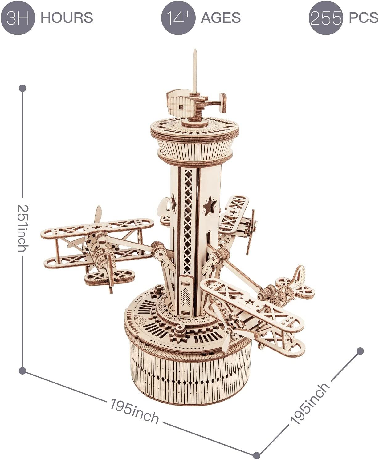 US Local Robotime Rokr 3D Wooden Puzzles For Adults DIY Musical Box Model Kit To Build Self-Assembly Building Kit Airplane- Control Tower