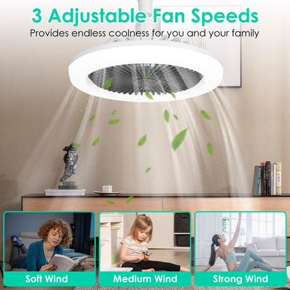 US Local White-Grey Options -- 1Pc Ceiling Fan With Lights Remote Control 9.44in E27 Socket Fanlight With Dimmable Dimming Light Color Brightness 3 Fan Speed Timer Function