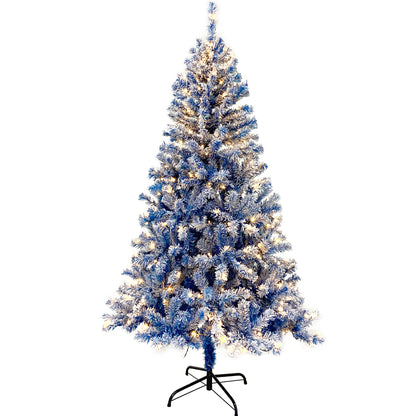 US Local 6 Foot Hinged Artificial Fir Christmas Tree With Pre-installed Lights And Snow Covered Artificial Holiday Christmas Tree