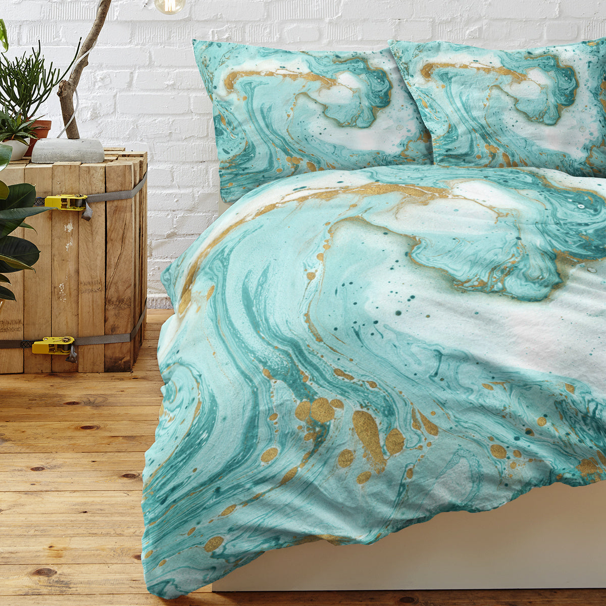 US & UK Local Chic Girly Marble Duvet Cover Mint Gold Glitter Turquoise Bedding Comforter Set Abstract Aqua Teel Blue Duvet Cover
