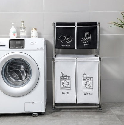 US Local Laundry Hamper 2 Tier Laundry Sorter With 4 Removable Bags For Organizing Clothes, Laundry, Lights, Darks