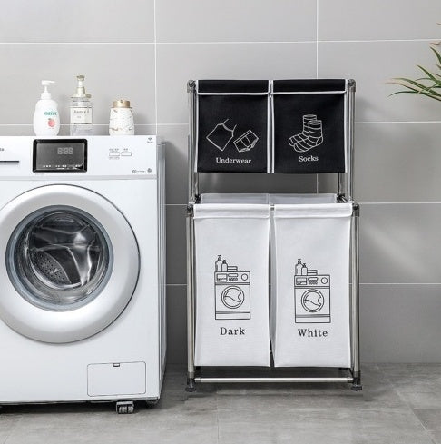 US Local Laundry Hamper 2 Tier Laundry Sorter With 4 Removable Bags For Organizing Clothes, Laundry, Lights, Darks