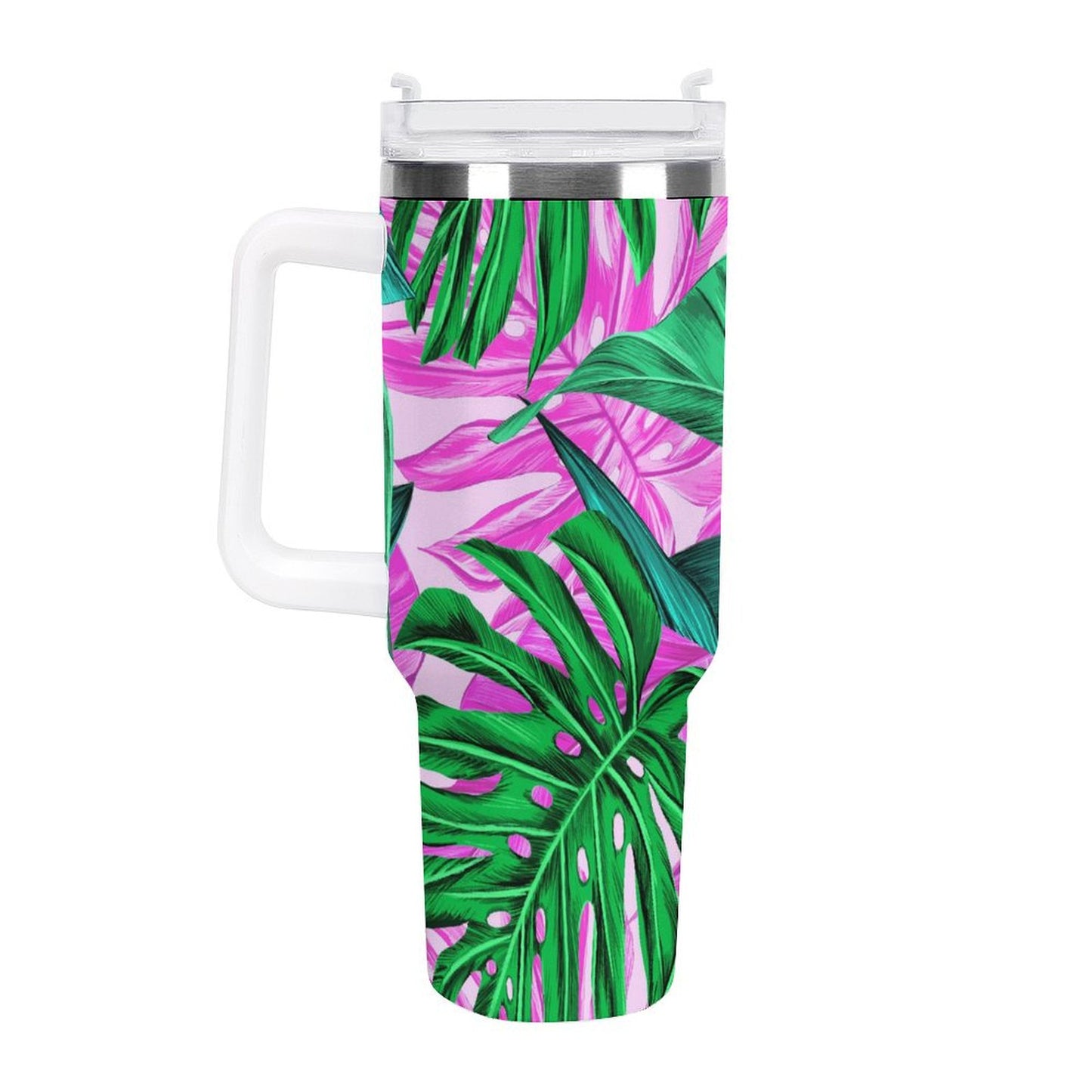 PHDT00466 POD US Local Tumbler 40 oz Large Capacity Car Cup Tropical, Monstera, Pink