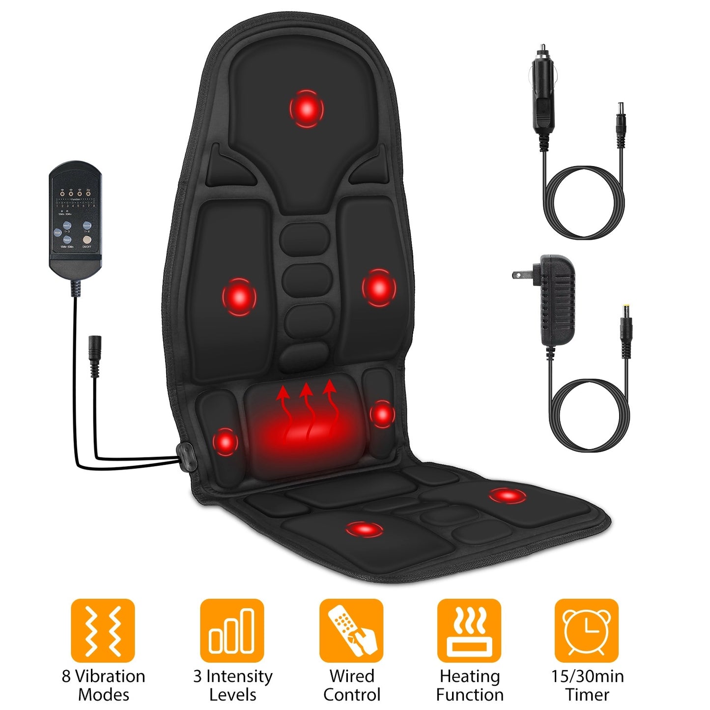 US Local 1Pc Back Massager Cushion Electric Massage Car Seat Cushion Chair Pad With Heating Function 8 Vibration Modes 3 Intensity Levels Fedex Shipping