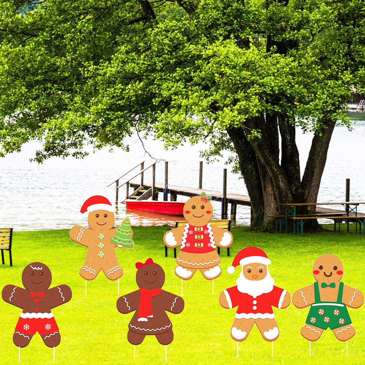US Local 12 Pcs Christmas Gingerbread Man Yard Sign Waterproof Outdoor Xmas Gingerbread Lawn Signs Yard Decoration For Holiday Lawn Yard Patio Walkway Pathway Decor