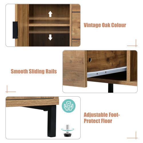 UK Local Sideboard Cabinet For Living Room, Chest Of Drawers With With 2 Doors And 3 Drawers, Adjustable Shelf, Dark Oak, 40D X 120W X 76H Centimetres