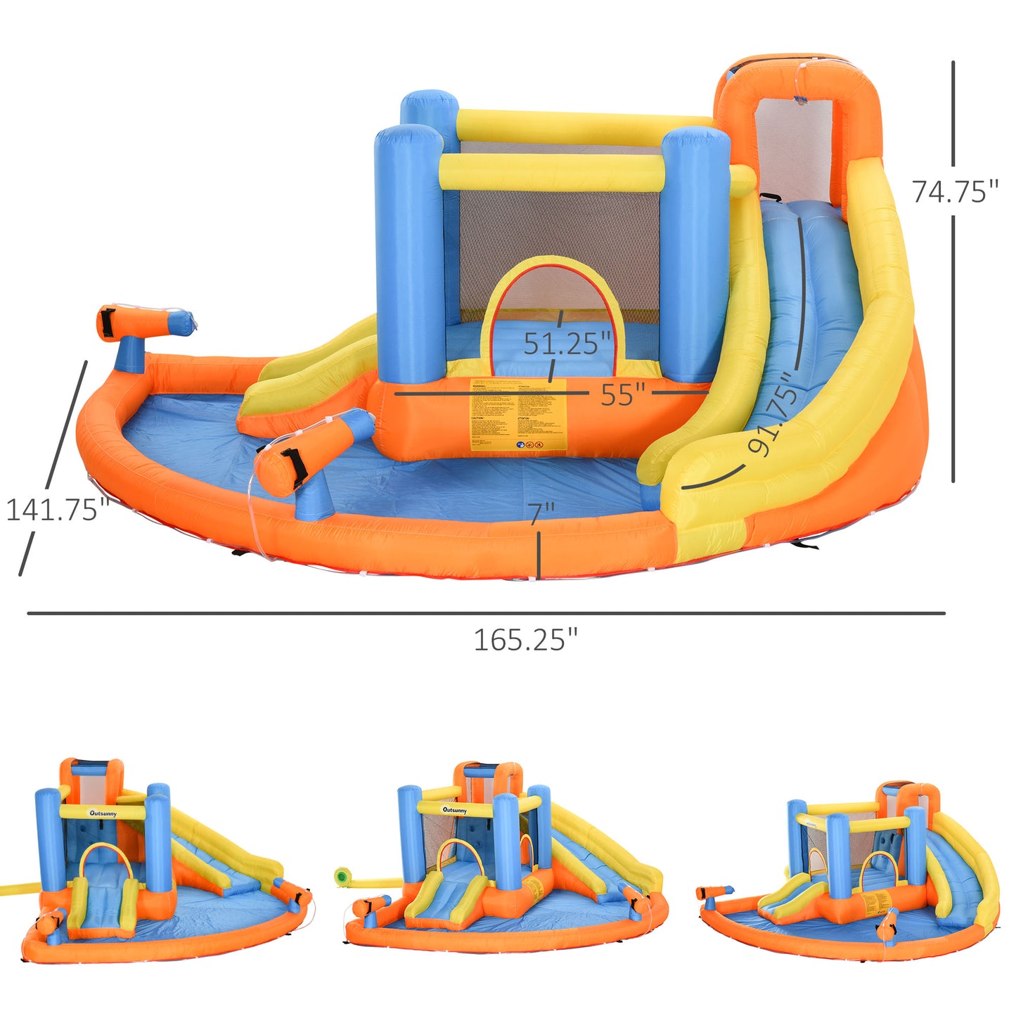 US Local Kids Inflatable Water Slide 5-in-1 Bounce House Water Park Jumping Castle With Water Pool, Slide, Climbing Walls & 450W Air Blower