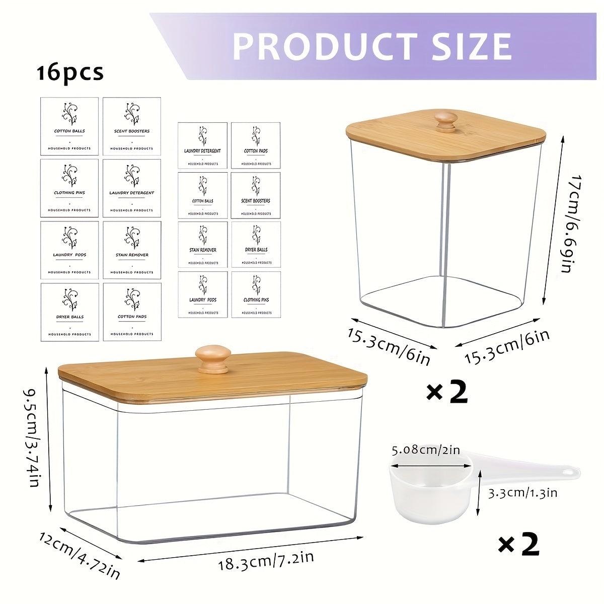 US Local 3-Pack Laundry Room Organization Storage Boxes, Clear Laundry Bead Containers And Dryer Sheet Holders Set With Lids And Labels For Detergent, Washing Powder, Dryer Balls, Laundry Beads