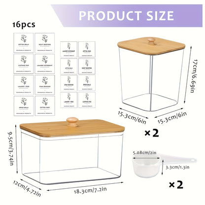 US Local 3-Pack Laundry Room Organization Storage Boxes, Clear Laundry Bead Containers And Dryer Sheet Holders Set With Lids And Labels For Detergent, Washing Powder, Dryer Balls, Laundry Beads