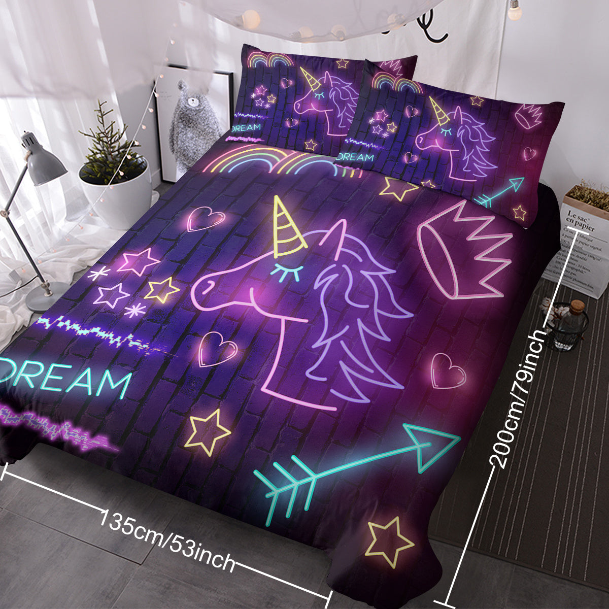 US & UK Local Star Bedding Neon  Pattern 3 Piece Black Duvet Cover Set