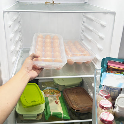 US Local 2Pcs Plastic Egg Holder Stackable Egg Storage Box Egg Rack For Refrigerator 18 Cavity Per Container Dishwasher Safe