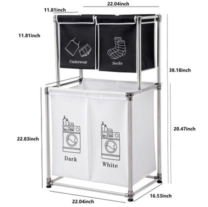 US Local Laundry Hamper 2 Tier Laundry Sorter With 4 Removable Bags For Organizing Clothes, Laundry, Lights, Darks