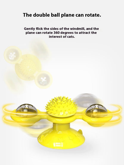 US Local Cat Entertainment Set- Interactive Rotating Disk, Feather Teasers, Tumbler, Windmill Toy - Keeps Cats Active & Engaged