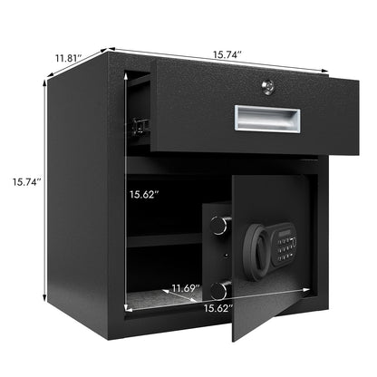 US Local Steel Security Safe And Lock Box With Electronic Keypad - Secure Cash, Jewelry, ID Documents, Black, 1.69Cubic Feet