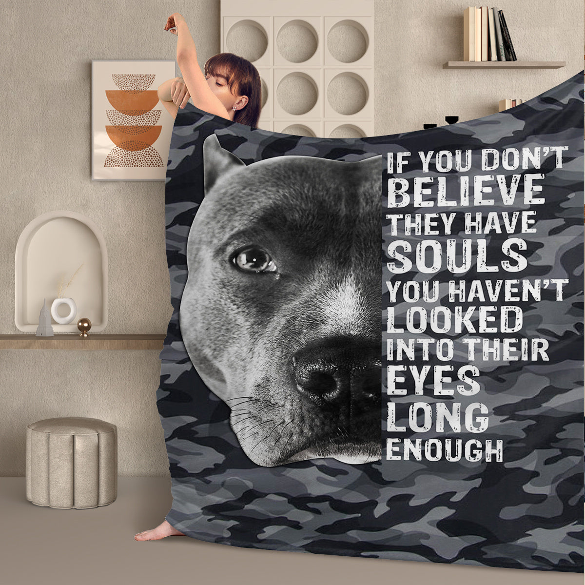 US Local Black Dog Printed Flannel Throw Blanket Gray Camouflage Pattern Pattern Bedspread Cover Soft Lightweight For Home Bedroom Decor Festival Gifts 60x80 Inches