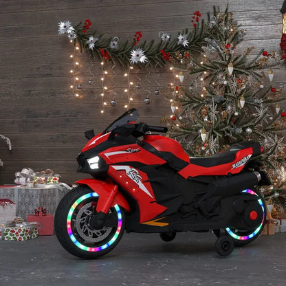 US Local Kids Powered Ride-ons Toy, Kids Motorcycle For 3-6Years, 12V Electric Ride On Motorcycle With Light Wheel & Bluetooth Music-Red