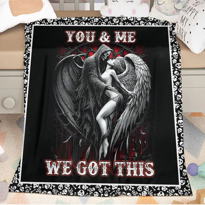 US Local Beauty And Ghost Human Skeleton Printed Halloween Soft Cozy Lightweight Durable Plush Flannel Throw Blanket For Bedroom Living Rooms Sofa Couch 50Inchx60Inch