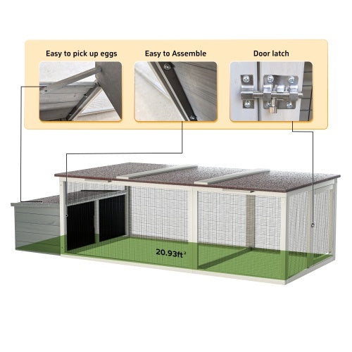 US Local 20.93ft  Large Wooden Chicken Coop Outdoor Hen House With Nesting Box  Weatherproof Asphalt Roof Walk In Poultry Cage With Secure Locks Metal Mesh Run For  Farm Use