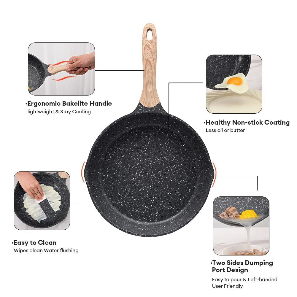 US Local JEETEE 8 Inch Nonstick Frying Pan, Stone Coating Cookware, Nonstick Omelette Pan With Heat-Resistant Handle, Induction Skillet For Eggs