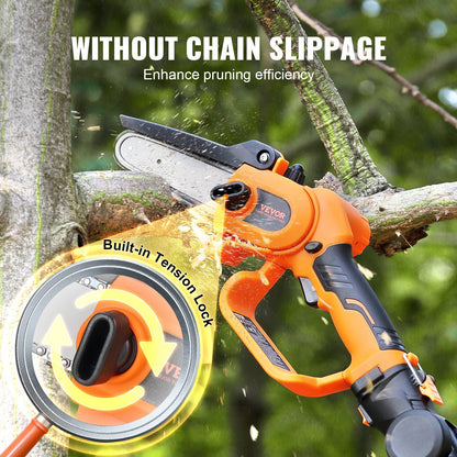 US Local VEVOR 2-in-1 Cordless Pole Saw & Mini Chainsaw, 20V 4Ah Battery Pole Chainsaw, Cutting Capacity 8 Ft Reach Pole Saw For Branch Cutting & Tree Trimming Battery And Blade Cover Included