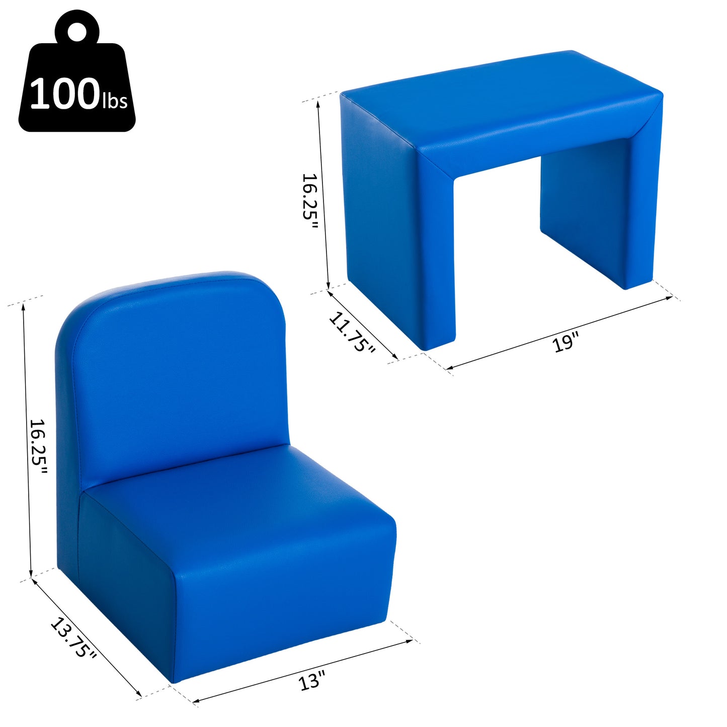 US Local Blue 2-in-1 Kids Sofa And Table Chair Set Convertible Toddler Lounge Multifunctional Armrest Chair For Play