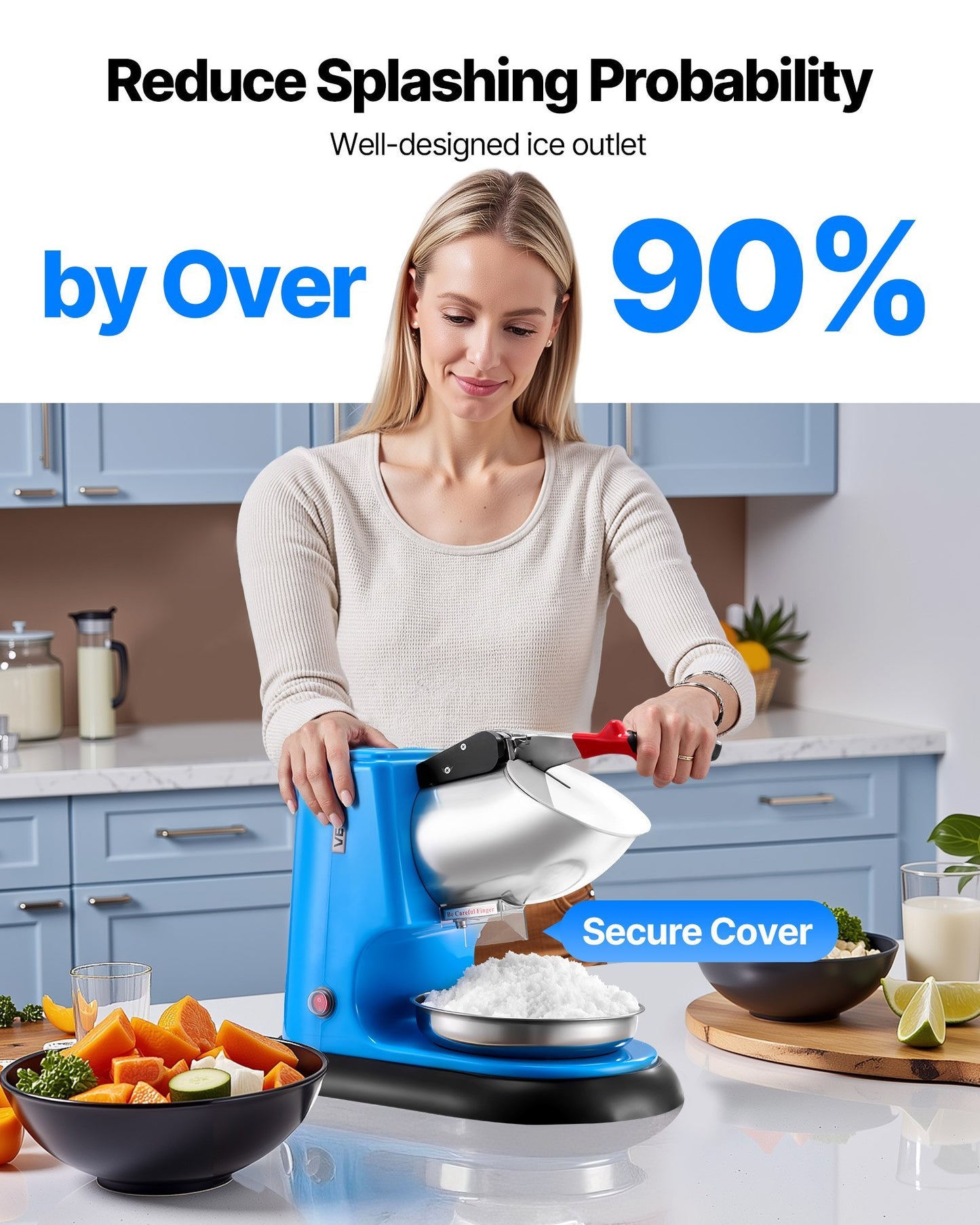 Commercial Ice Crusher 220LBSH Electric Snow Cone Maker Shaved Ice Blue