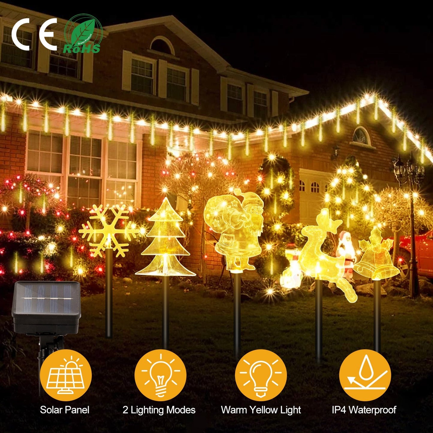 US Local 1 Set Of 5Pcs Mixed Christmas Decoration Light Solar Stake Light Waterproof Reindeer Snowflake Bell Christmas Tree Santa Claus Light Outdoor Landscape Light