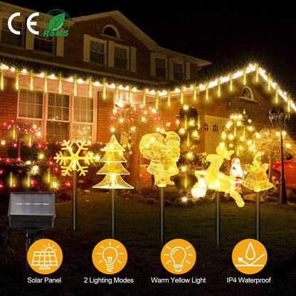 US Local 1 Set Of 5Pcs Mixed Christmas Decoration Light Solar Stake Light Waterproof Reindeer Snowflake Bell Christmas Tree Santa Claus Light Outdoor Landscape Light