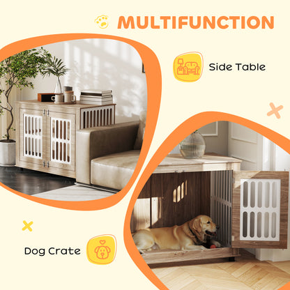 US Local 39 Dog Crate Furniture With 2 Doors, Adjustable Non-slip Foot Mats, For Large Dogs, Walnut Brown