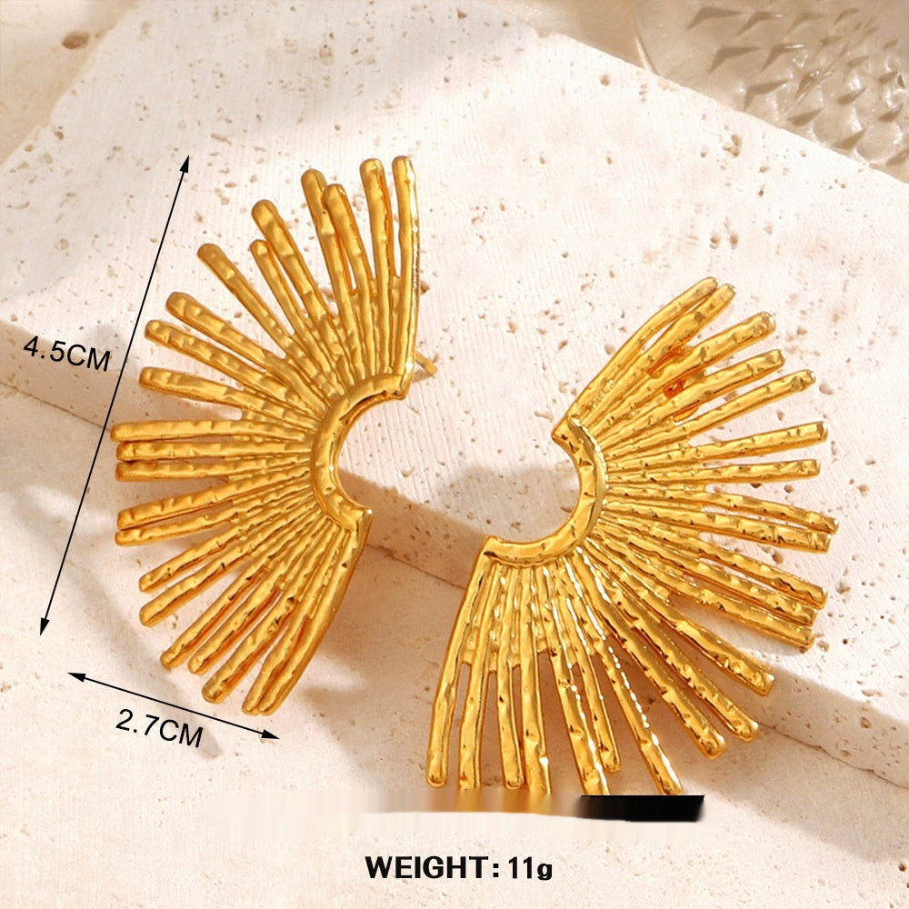 Geometric Round Personalized Hip Hop Fan-shaped Wings Real Gold Plated Earrings