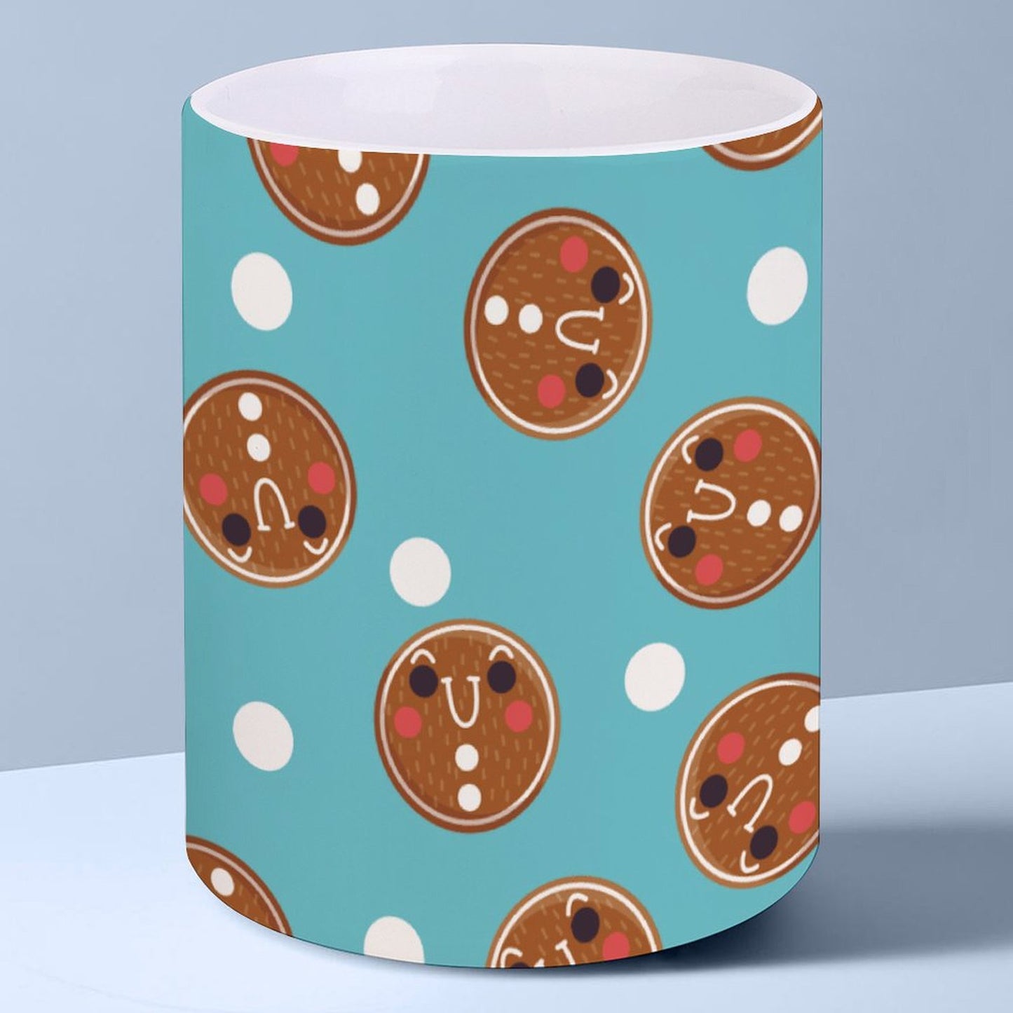 POD US Local White mug with full print, Christmas Gingerbread Man Circle Blue 0069