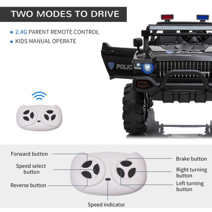 US Local Kids Ride-On Car 12V RC 2-Seater Police Truck Electric Car For Kids with Full LED Lights