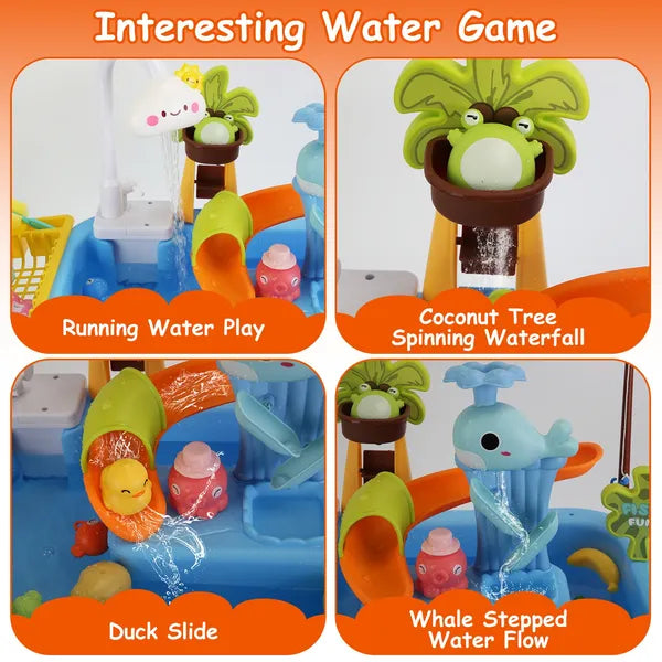 US Local 3 In 1 Kitchen Sink Toy With Electric Faucet Water Table Fishing Game Role Play Sink Set Indoor Outdoor For Kids Aged 3+ Years Old GPCT5464