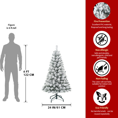 US Local Artificial 4ft Flocked Christmas Tree With 233 PVC Branch Tips, Round Head, Foldable Base For Indoor Holiday Decorating