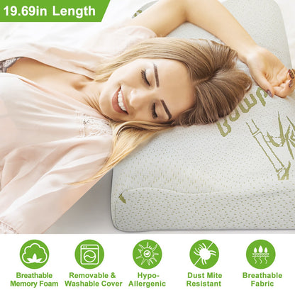 US Local S-L Size Options -- 1Pc Bamboo Memory Foam Sleep Pillow Contoured Cervical Orthopedic Pillow Neck Support Breath Pillow