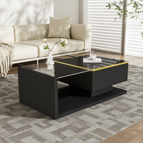UK Local 90 Cm Long Coffee Table, High-Gloss White. Side Tables, Coffee Tables With Glass And LED Effect