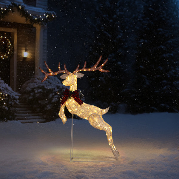 US Local 5FT Lighted Jumping Reindeer Christmas Decorations, Pre-lit Holiday Decor With Warm White LED Lights For Xmas Outdoor Indoor Decor Lighted Holiday Displays