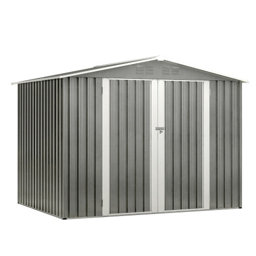 8 X 6 FT Outdoor Waterproof Garden Tool Storage Sheds With Metal Foundation With Floor Frame, Tool Shed With Lockable Hinged Doors & Air Vents, Storage House Waterproof For Backyard, Lawn, Gray